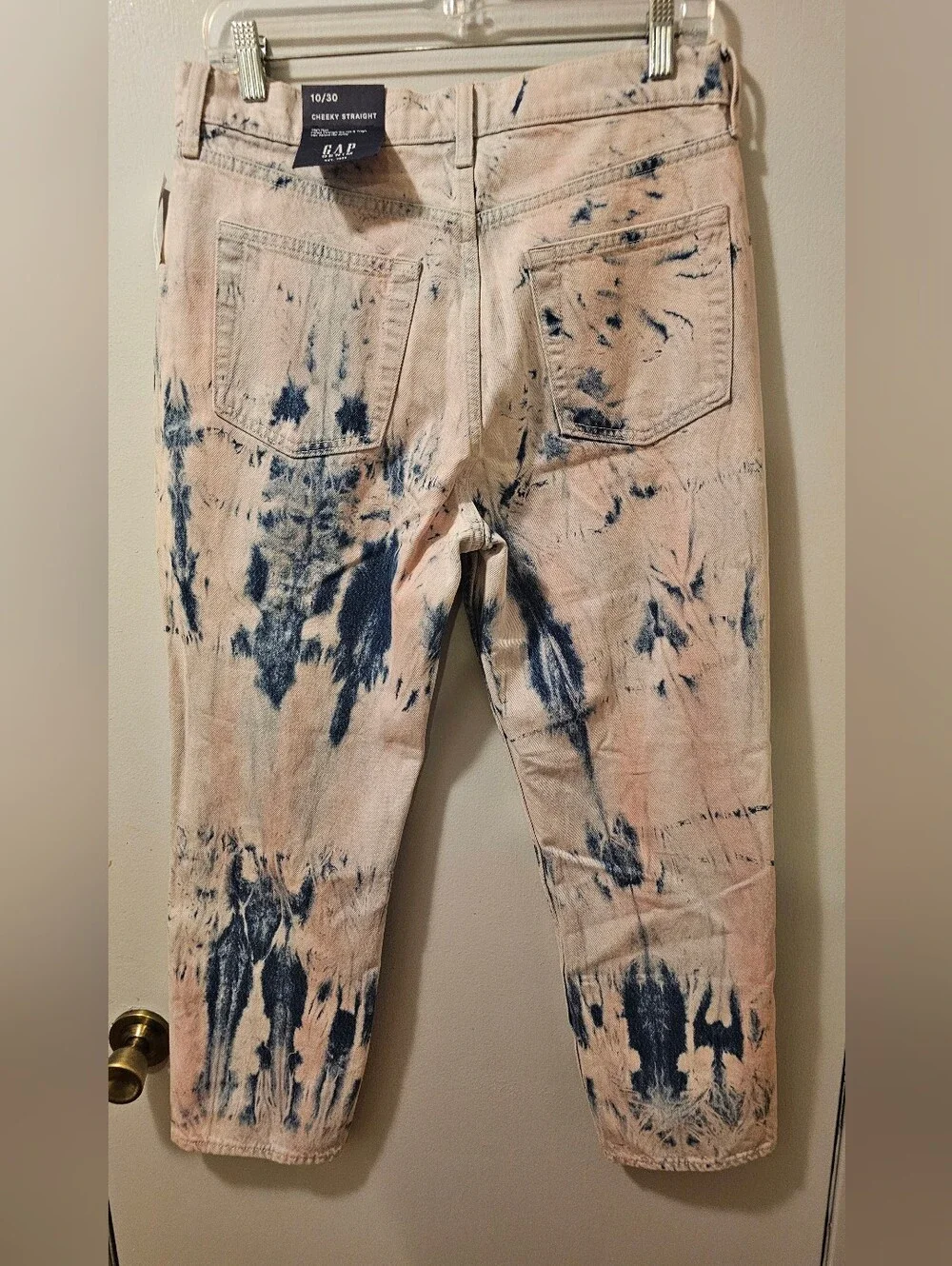 GAP Denim Tie Dye Cheeky Straight Leg Jeans Pink/Blue Women's Size 10 NWT